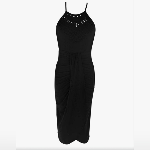 Black Embroidery Ruched Cocktail Long Dress - Picture 3 of 3